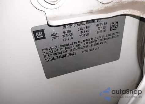 2013 Chevrolet Volt from USA, damaged, VIN 1G1RE6E45DU105471